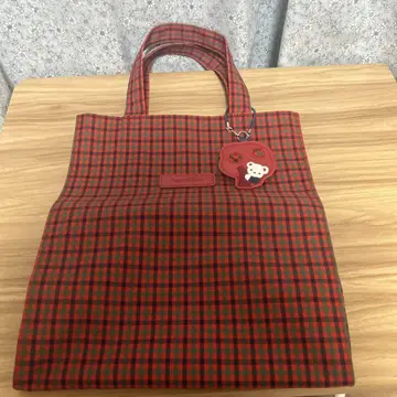 familiar 빨간색과 그린 체크 토트백