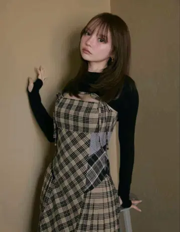 andmary Nadia 체크 롱 드레스