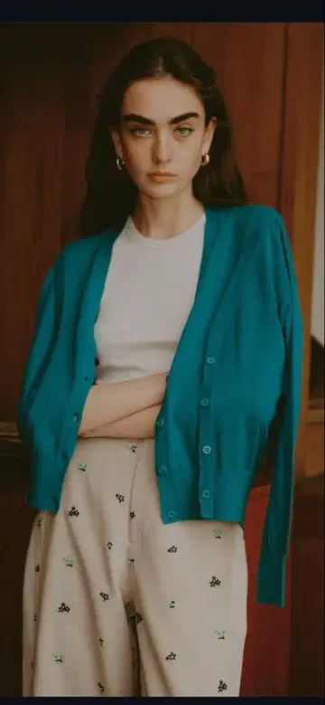 미사용 마차트 코튼 린넨 가디건 그린