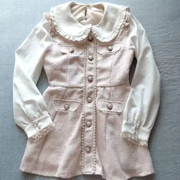 LIZ LISA 핑크 트위드 긴팔 미니 원피스