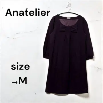 아나텔리어 퍼플 빅 리본 포함 페미닌 7부 소매 원피스 M