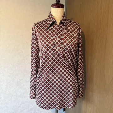 기하학 패턴 긴팔 셔츠 빈티지 쇼와 레트로 골프 셔츠 M