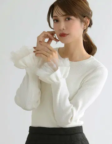 Meraki 메라키 소매 튤 리브 니트