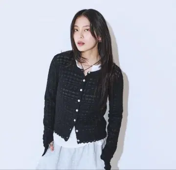 JEANASIS 12G 체크 자카드 크루 가디건