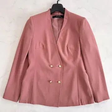 새상품급 자라 베이직 ZARA 골드 버튼 노카라 자켓 더스티 핑크