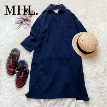 MHL. 코튼 스키퍼 원피스 7부 소매 블랙