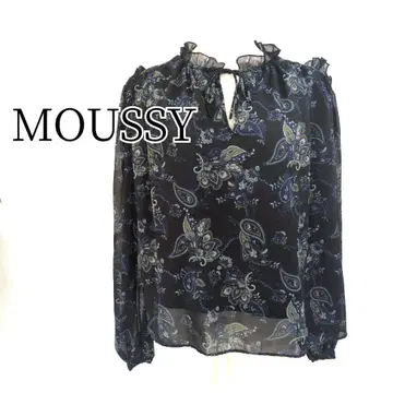 MOUSSY 쉬폰 블라우스 페이즐리 무늬 페잔토 슬리브 블랙