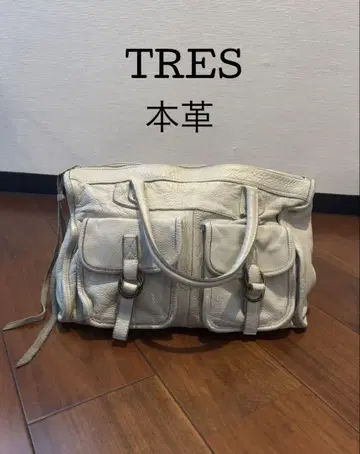 TRES 천연 가죽 화이트 핸드백
