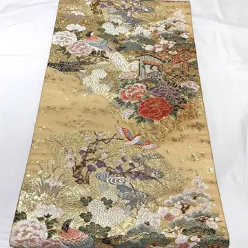 C756 순수 실크 롯츠 후쿠로 오비 골드 새상품급 기모노