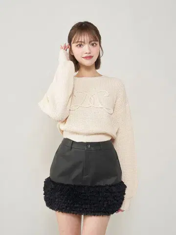 Darich 로고 와플 니트탑 아이보리