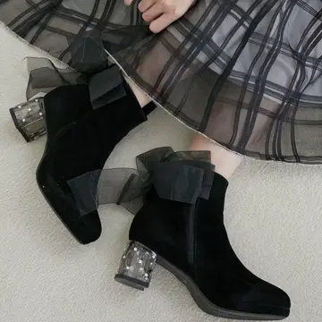 새상품급 MAJESTIC LEGON 탈부착 가능한 리본 부츠 블랙 S