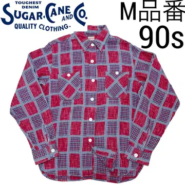 90s M 품번 SUGAR CANE 더블 거즈 블록 체크 셔츠