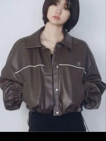다크 브라운 합성 피혁 숏 자켓