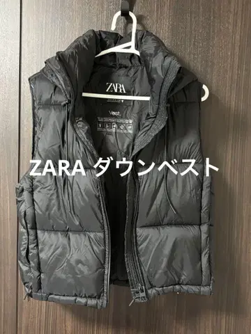 ZARA 블랙 다운 베스트 후드 부착