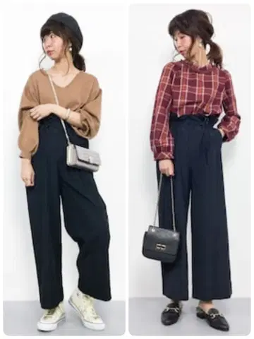 슬로브 이에나 편안함 와이드 팬츠 네이비