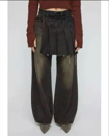 LAGUAGEM PLEATS DOCKING LOOSE 데님 팬츠