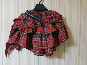 펑크풍 비대칭 빨검 체크 미니 스커트