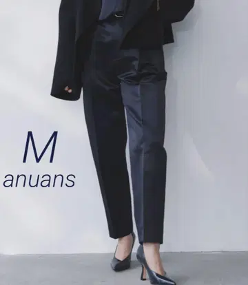 anuans 러스터 새틴 테이퍼드 팬츠 네이비 M 새상품급