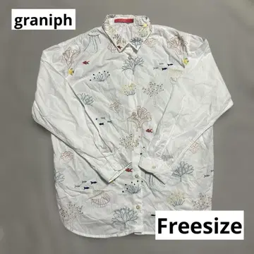 graniph/그라니프 바다 생물 자수 긴팔 셔츠 루즈한 사이즈