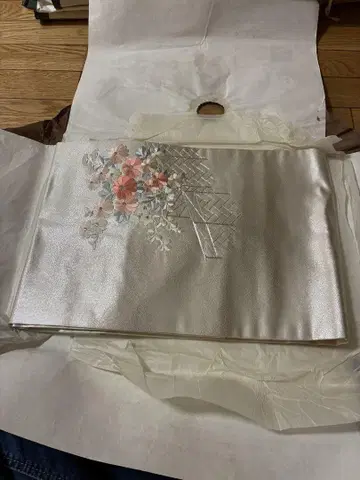 기모노용 오비 아이보리 꽃무늬 자수