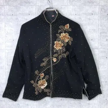 오리엔탈 홍콩 구제 의류 꽃무늬 자수 비즈 포함 차이나 니트 자켓