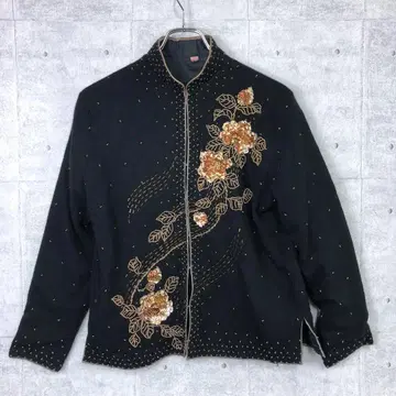 오리엔탈 홍콩 구제 의류 꽃무늬 자수 비즈 포함 차이나 니트 자켓