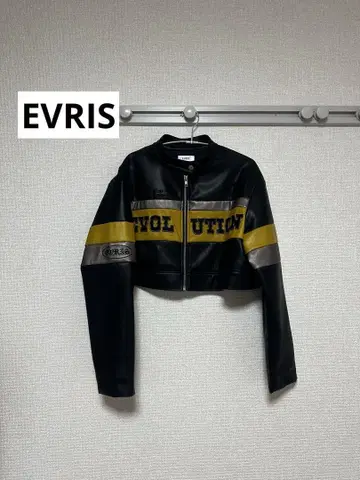 EVRIS 인조 가죽 크롭 블루종