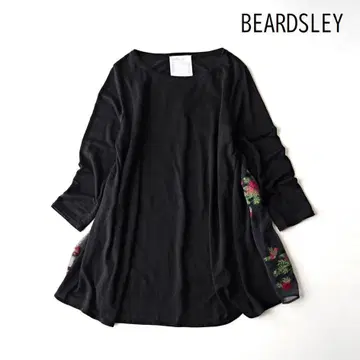 BEARDSLEY 비어즐리 린넨 소재 플라워 자수 긴팔 튜닉 블랙