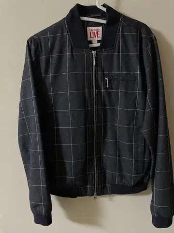 LACOSTE 체크 봄버 자켓 블루종 다크 그레이 S