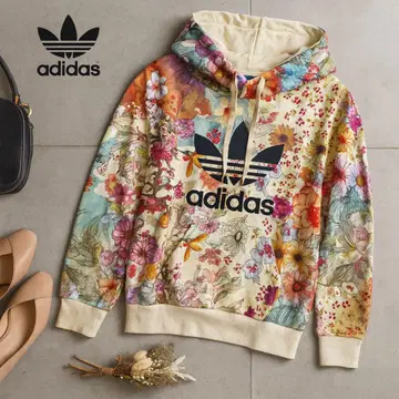 [ 레어 ] adidas 꽃무늬 저리 맨투맨 후드티 L