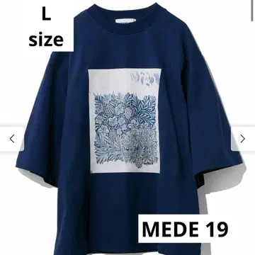 MEDE 19 원화 꽃무늬 프린트 T셔츠 네이비 코튼 100%