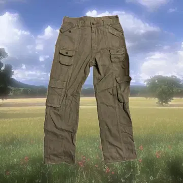 카고 팬츠 카키색 코튼 혼방 y2k 헤이세이 갸루