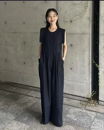 택 포함 새상품 CLANE 스퀘어 슬리브 데님 올인원