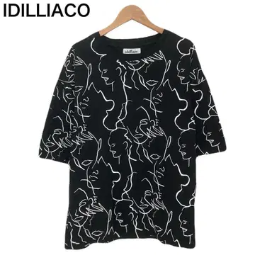 IDILLIACO 아트 프린트 반팔 여성용 블랙 셔츠