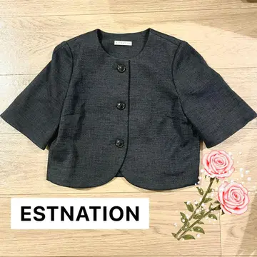 ESTNATION 노카라 자켓 반팔 커브헴 숏 자켓