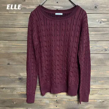 [ 엘르 ] ELLE 버건디 케이블 니트 스웨터 L