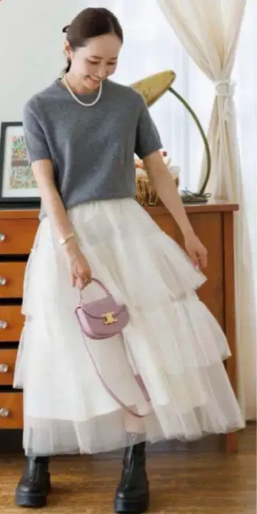 Bluelea Tulle tiered skirt 숏 36