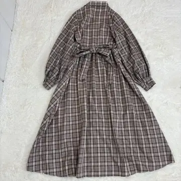 AVAN LILY 원피스 체크 긴팔 끈 벨트 A라인 허리밴딩