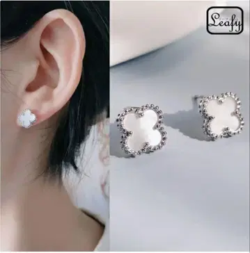 클로버 귀걸이 쉘풍 양쪽 귀