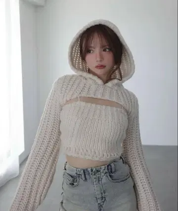 andmary Leo hood knit set ivory