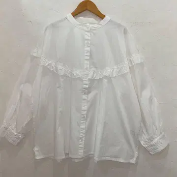 루피리안 밴드 카라 프릴 화이트 셔츠 긴팔 새상품