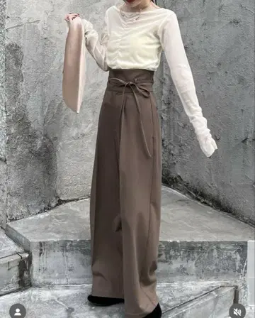 하이웨스트 리본 팬츠 hinari 브라운