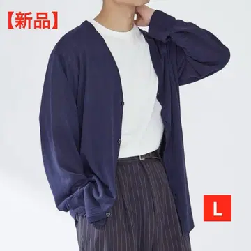 [ 새상품 ] 베이직 재고 가디건 남성용 네이비 린넨 라이크 L