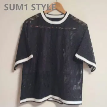 SUM1 STYLE 라인 레이스 T셔츠 메쉬 풀오버 F 꽃무늬 반팔