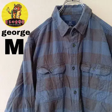 USA 구제 의류 george 플란넬 셔츠 M 차콜 그레이 블루 체크