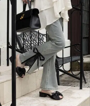 RANCLIC side slit denim ribbon pants