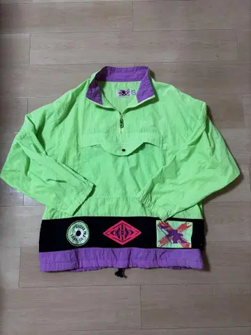 90s 구제 의류 GOTCHA 갓차 형광 그린/파스텔 컬러 아노락 후드티