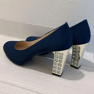 [새상품급] 네이비 스웨이드풍 반짝이 펌프스 하이힐 23cm