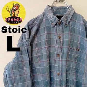 USA 구제 의류 Stoic 플란넬 셔츠 L 라이트 블루 레드 체크