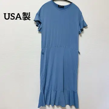 USA Brigitte Brianna 블루 프릴 소매 원피스